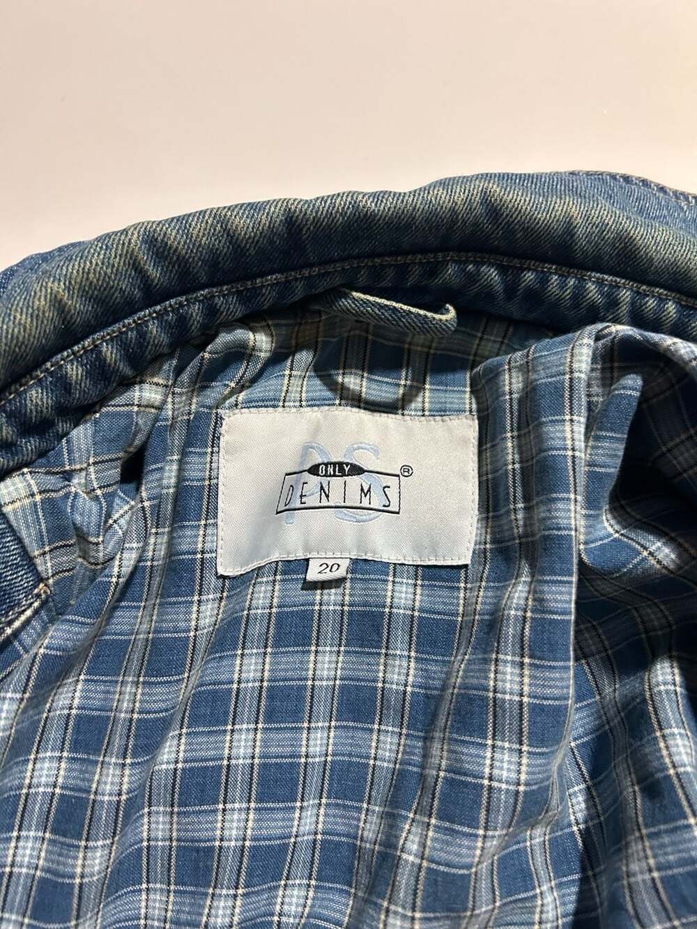 90s Vintage Only Denim Denim Chore Barn Jacket with Plaid Lining - Picture 5 of 12
